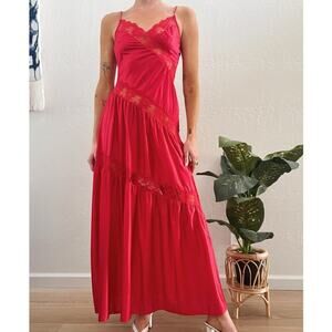 Vintage 1970-80's Red Lace Cutout Maxi Slip Dress
